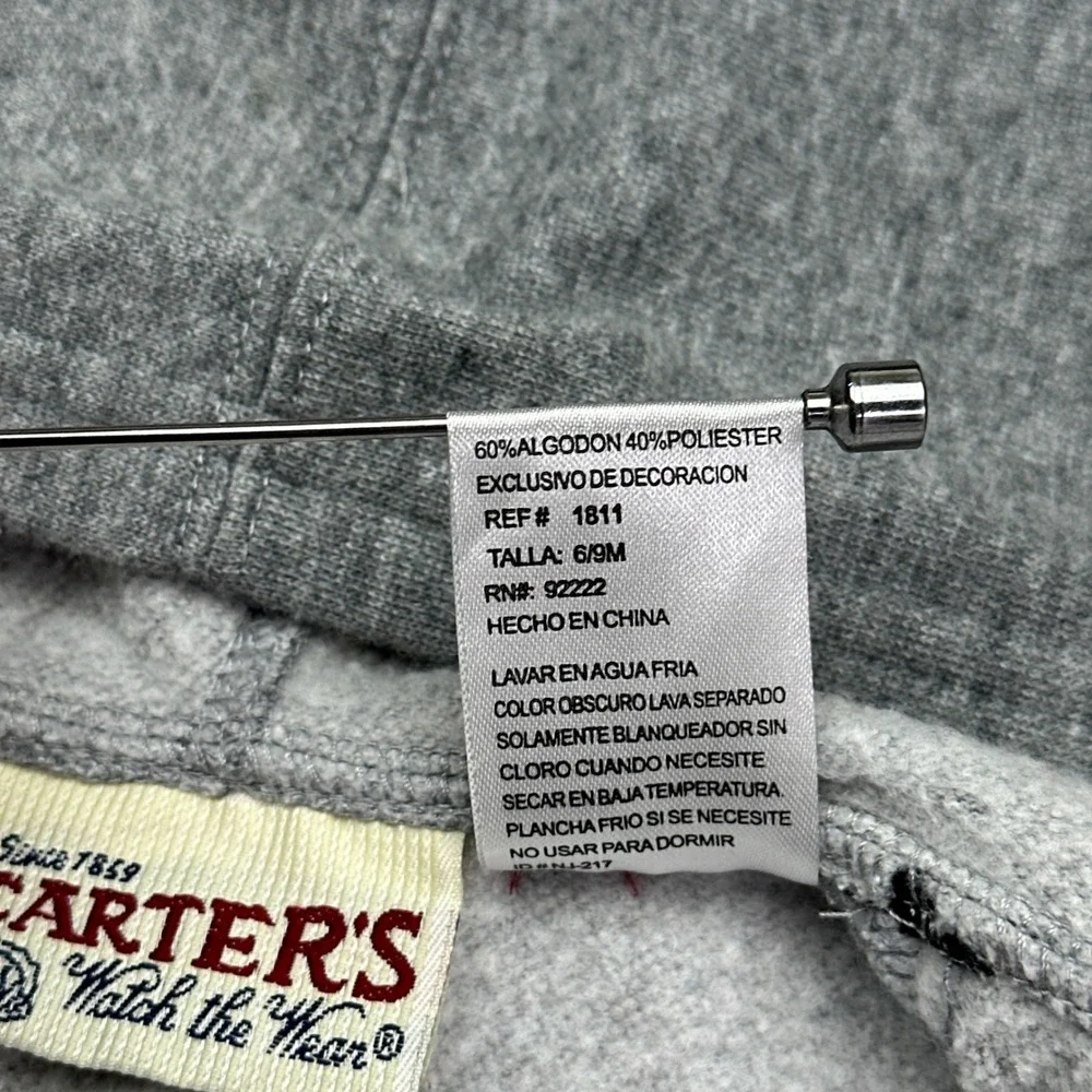 Carters Watch the Wear Gray Black Zip Up Hoodie Crest 6-9M 1811